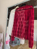 Burgundy Black Mesh Lace High Neck Long Sleeve Fitted Top -PLUS