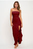 Burgundy Lace Ruffle Slit Maxi Dress