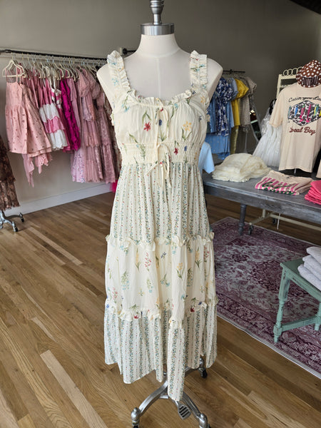 Floral Colorblock Ruffled Tiered Midi Dress