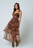 Brown Floral Corset Tiered Midi Dress