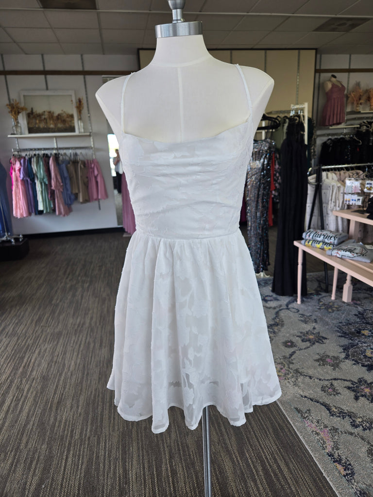Ivory Flower Lace Ruffle Flare Mini Dress