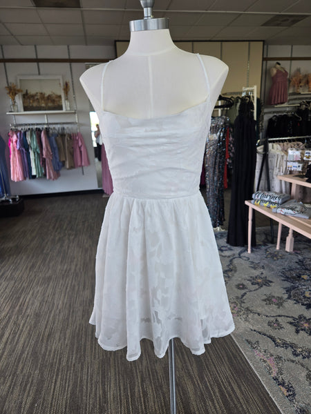 Ivory Flower Lace Ruffle Flare Mini Dress