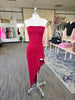 Burgundy Lace Ruffle Slit Maxi Dress