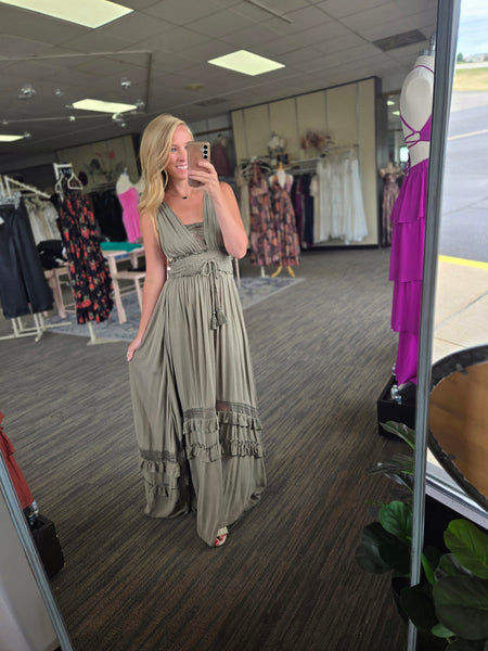 Olive Maxi Dress With Lace Detail