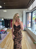 Brown W/ Black Velvet Floral Maxi