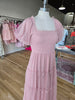 Blush Tulle Puff Sleeve Smocked Midi