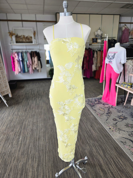 Yellow Mesh Floral Embroidered Maxi Dress