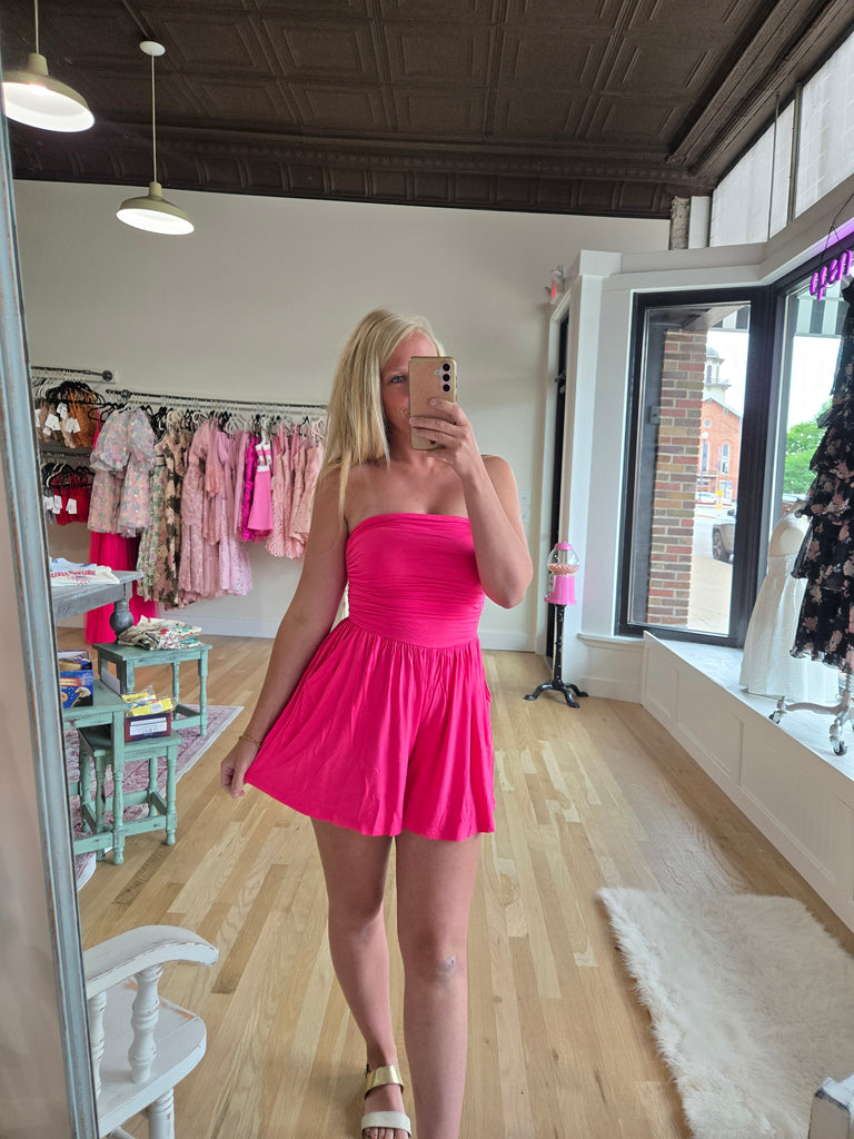 Hot Pink Strapless Tube Top Romper