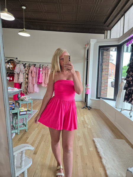 Hot Pink Strapless Tube Top Romper
