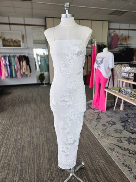 White Mesh Floral Embroidered Maxi Dress