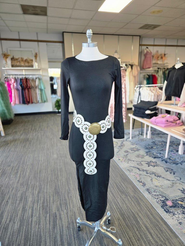 Black Long Sleeve Slit Bodycon Maxi