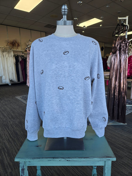 Gray Embroidery Football Sweatshirt