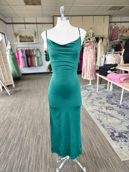 Jew Green Cowl Neck W Layered Strap Maxi Dress