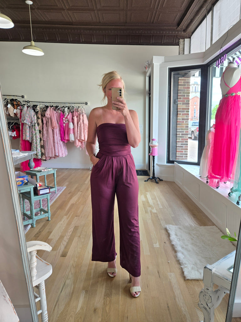 Fig Ruched Strapless Jumpsuit