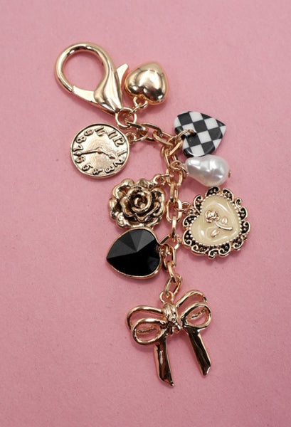 Bow & Checker Heart Flower Bag Charm