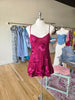 Wine Mesh Floral Embroidery Mini Dress