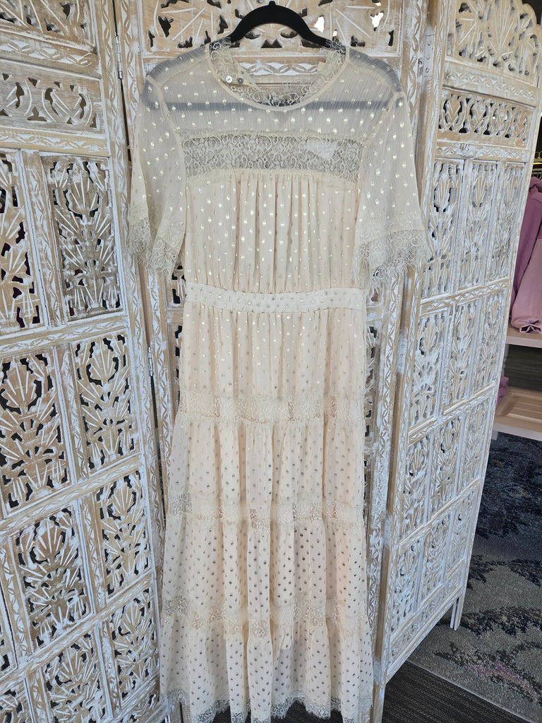 Champagne Gold Foil Tiered Maxi Dress