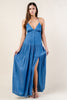 Denim Relax Fit Drawstring Lace Back Maxi Dress