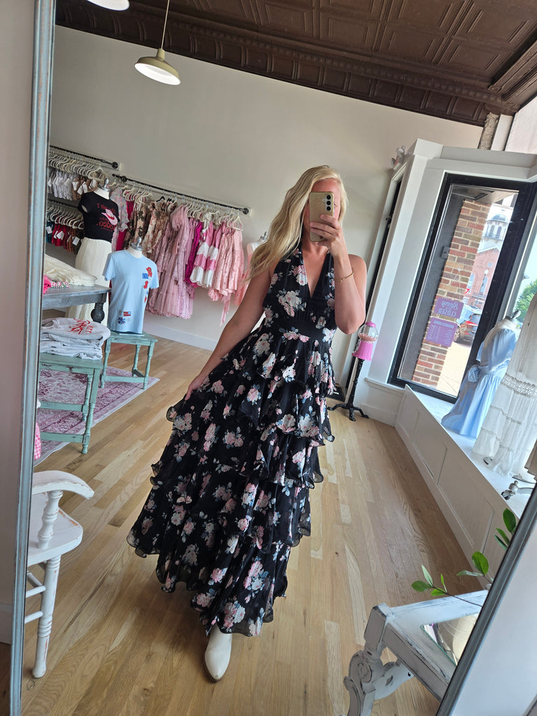Black Floral Halter Maxi Dress