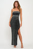 Black Rhinestone Strapless Slit Maxi Dress