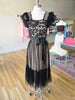 Black/Nude Lace Mesh Midi Dress W/Satin Belt