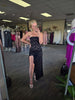 Black Lace Ruffle Slit Maxi Dress