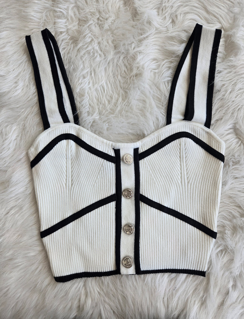 Off White/Black Sweater Rib Crop Top