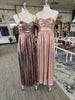 Brown Foil Slit Front Shirring Pleated Detail Dress
