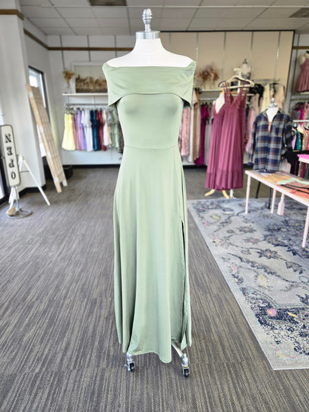 Olive Sage Off Shoulder Maxi Dress