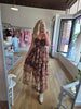 Brown Floral Corset Tiered Midi Dress