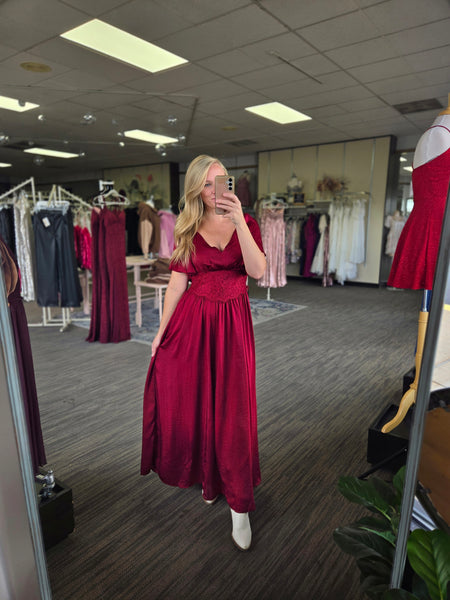 Burgundy Satin Lace Detail Maxi