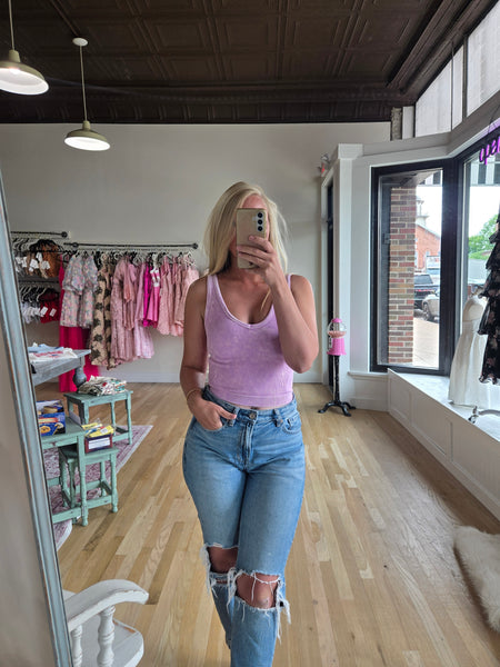 Lavender 2 Way Washed Ribbed Crop Tank