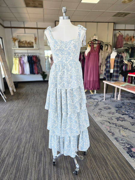 Blue Floral Tiered Maxi Dress