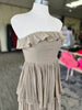 Taupe Tiered Strapless Ruffle Dress