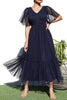 Navy Dotted Mesh Midi Dress