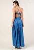 Denim Relax Fit Drawstring Lace Back Maxi Dress