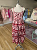 Wine Floral Tiered Maxi Dress