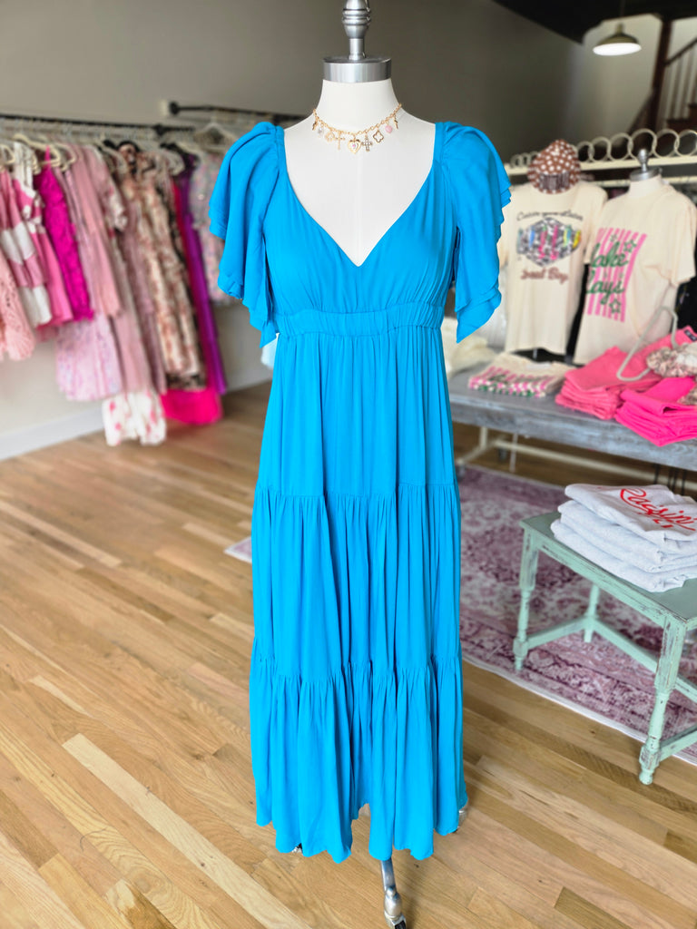 Blue Boho Maxi W/ Flutter Sleeves