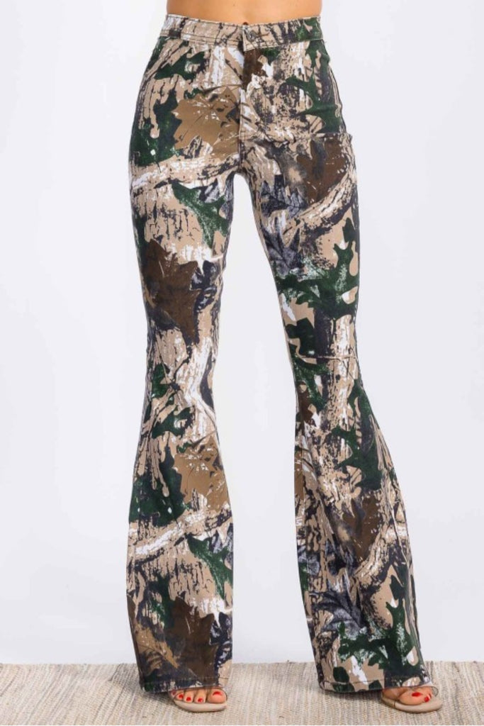 Camo High Waisted Bell Bottom Flare Jeans - PREORDER