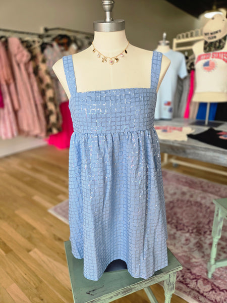 Ice Blue Sequins Tunic Mini Dress
