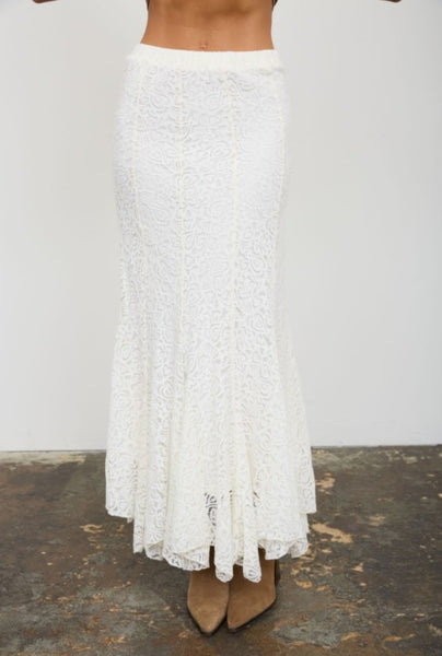 Cream Lace Pattern Midi Skirt