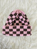 Pink Checker Soft Plush Beanie Hat