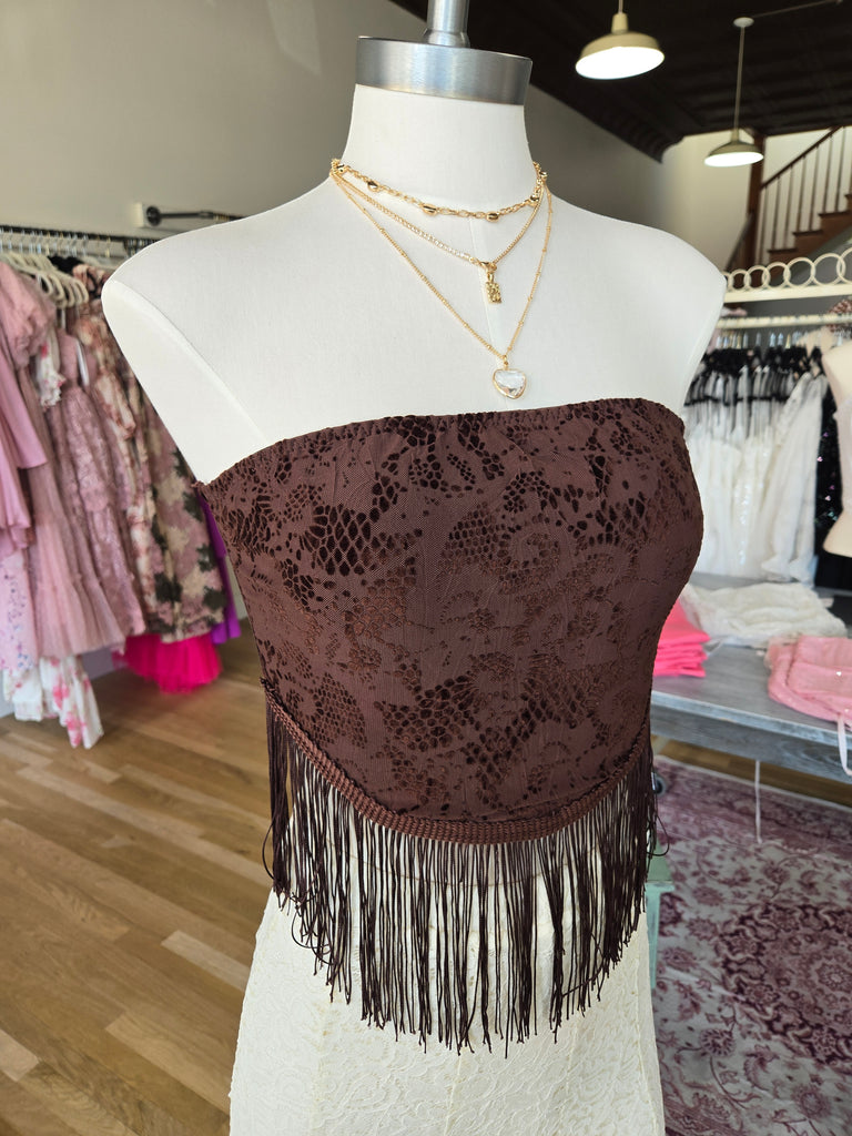 Brown Lace Fringed Top