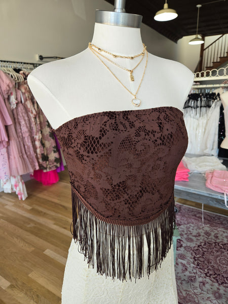 Brown Lace Fringed Top