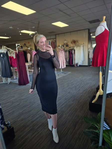 Black Midi Sheer Mock W/Slip Dress