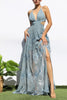 Dusty Blue Lace Maxi Dress with Cut Out