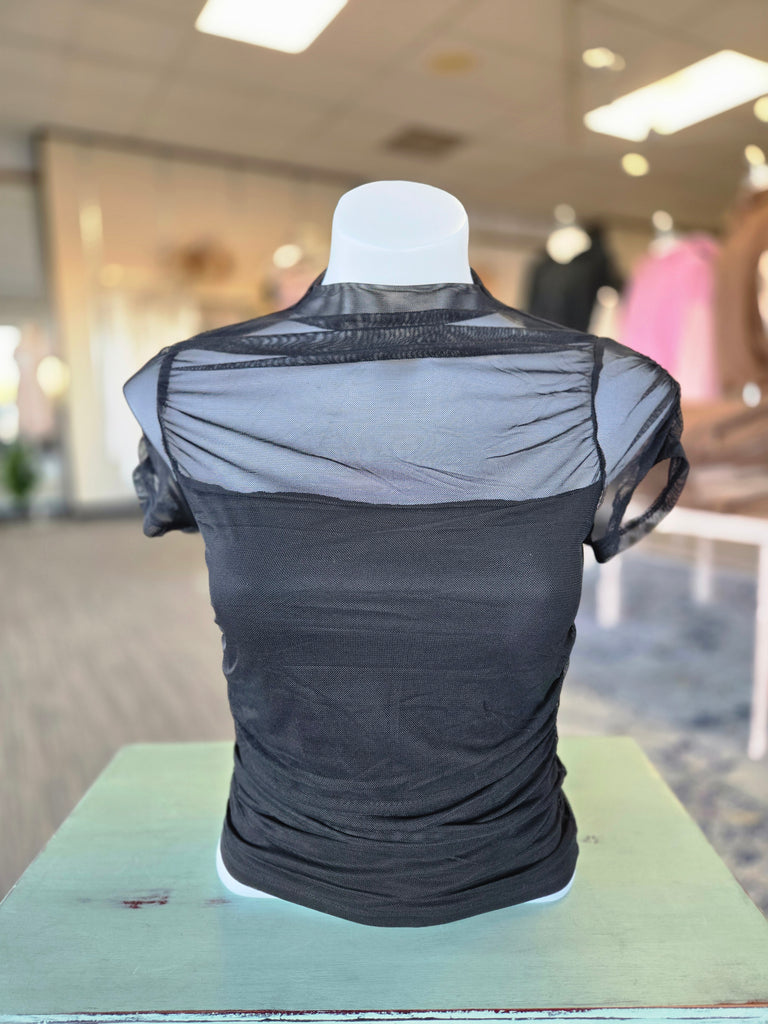 Black Mock Mesh Top