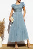 Blue Crochet Mesh Midi Dress