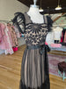 Black/Nude Lace Mesh Midi Dress W/Satin Belt