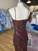 Brown Mesh Floral Embroidery Midi Dress
